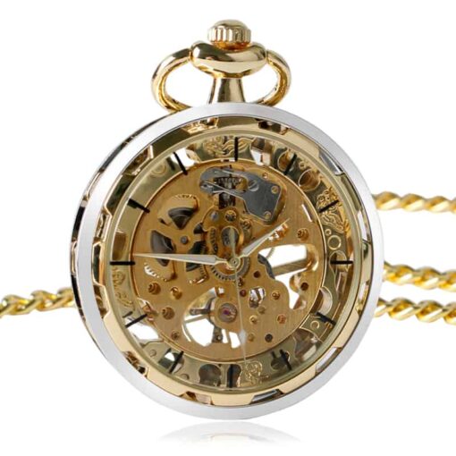 Reloj de Bolsillo Mecánico Esqueleto Dorado