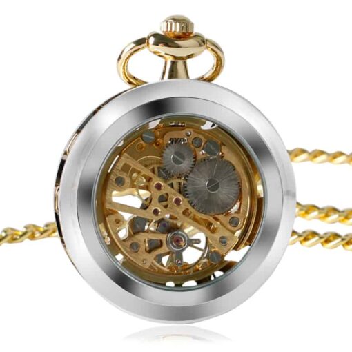 Reloj de Bolsillo Mecánico Esqueleto Dorado