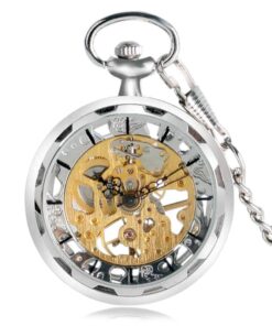 Reloj de Bolsillo Mecánico Esqueleto de Plata