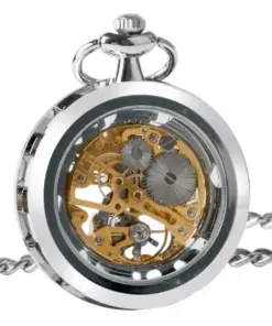 Reloj de Bolsillo Mecánico Esqueleto de Plata