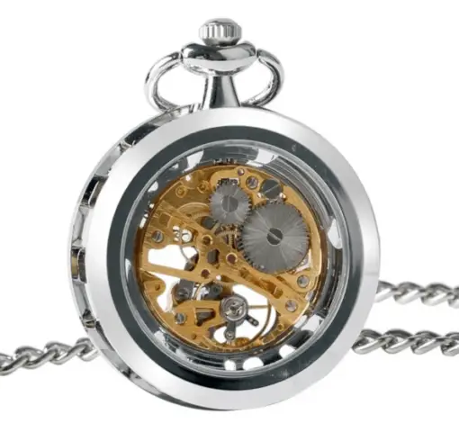 Reloj de Bolsillo Mecánico Esqueleto de Plata