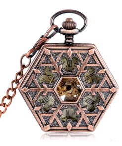 Reloj de Bolsillo Mecánico Hexagonal de Cobre