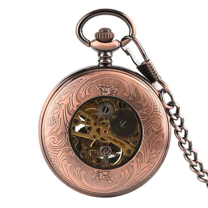 Reloj Bolsillo Bronce Antiguo Engrane Cadena Analogico P382