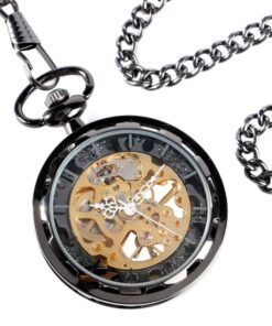 Reloj de Bolsillo Mecánico Esqueleto Negro