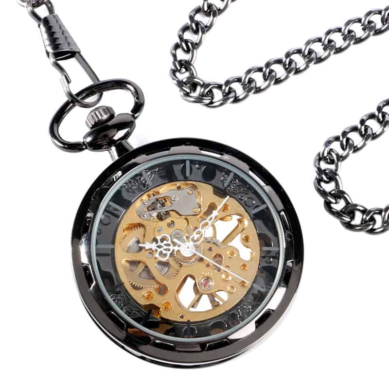 Empleado Disfrazado Sombreado Reloj de Bolsillo Mecánico Esqueleto Negro | Reloj de Bolsillo