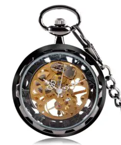 Reloj de Bolsillo Mecánico Esqueleto Negro