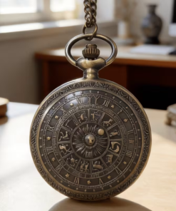 Reloj astral de tono bronce suspendido de su cadena