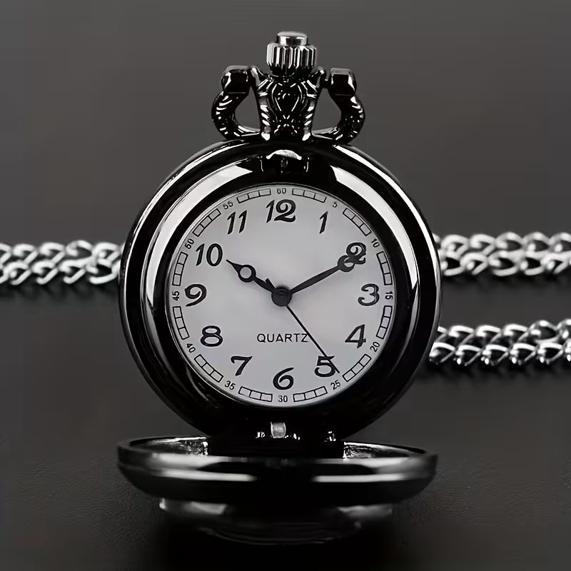 Reloj abierto con esfera blanca, números arábigos y agujas negras