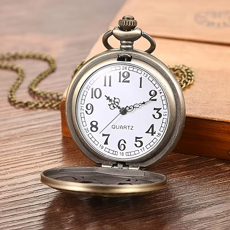 Reloj abierto con esfera blanca, números arábigos y agujas negras