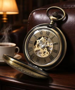 Perfil del reloj con la tapa de arabescos abierta