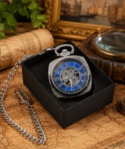 Reloj de esfera azul visto en ángulo