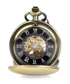 Reloj mecánico de doble tapa con esfera romana negra y centro abierto