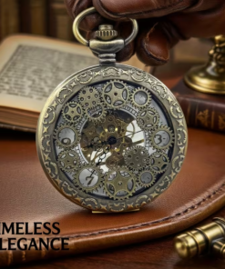 Detalle del reloj de engranajes en tono bronce