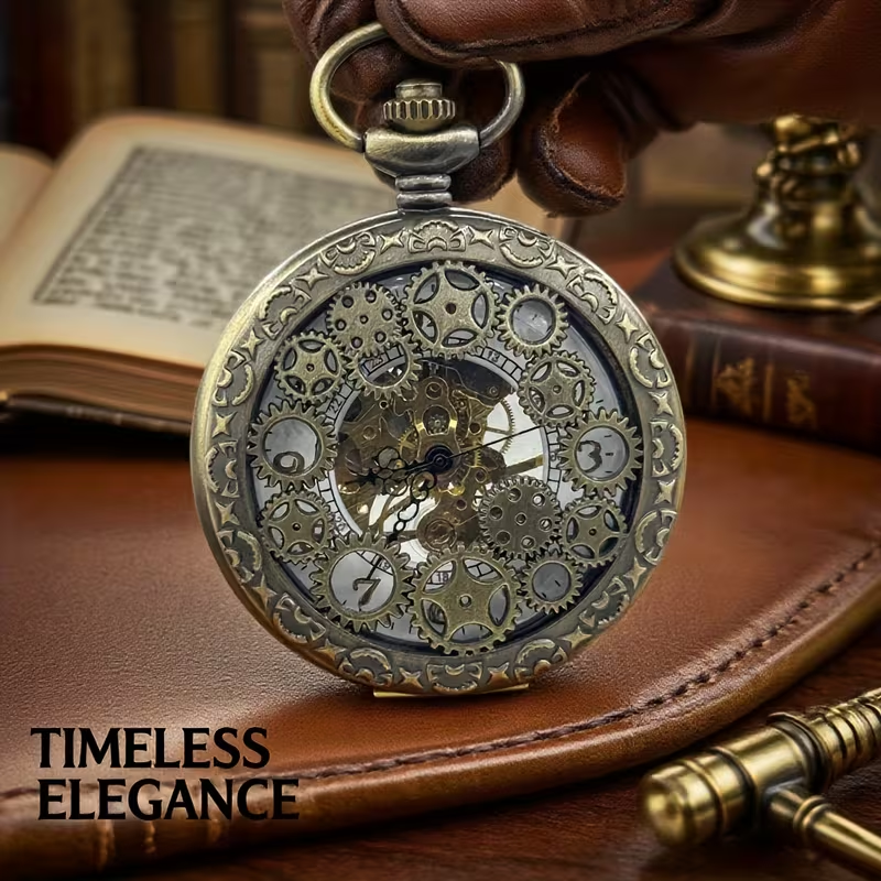 Detalle del reloj de engranajes en tono bronce