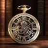 Reloj mecánico con tapa calada de números romanos y engranajes decorativos