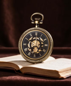 Reloj mecánico de espiral negra sobre un libro