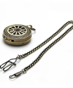 Reloj mecánico con tapa de radios y borde ornamental en tono bronce