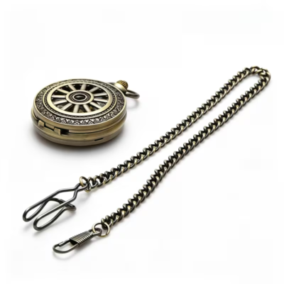Reloj mecánico con tapa de radios y borde ornamental en tono bronce