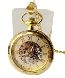 Reloj mecánico de esfera romana y bisel facetado en tono dorado