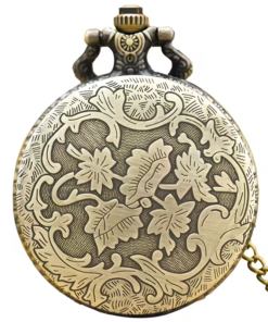 Reverso del reloj en tono bronce con un motivo de hojas