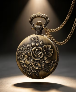 Reloj floral de tono bronce suspendido de su cadena
