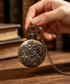 Detalle del reloj floral sostenido por la anilla superior